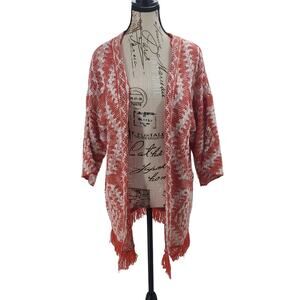 Choose Happy Clothing knit kimono sweater fringe orange tribal size S/M western